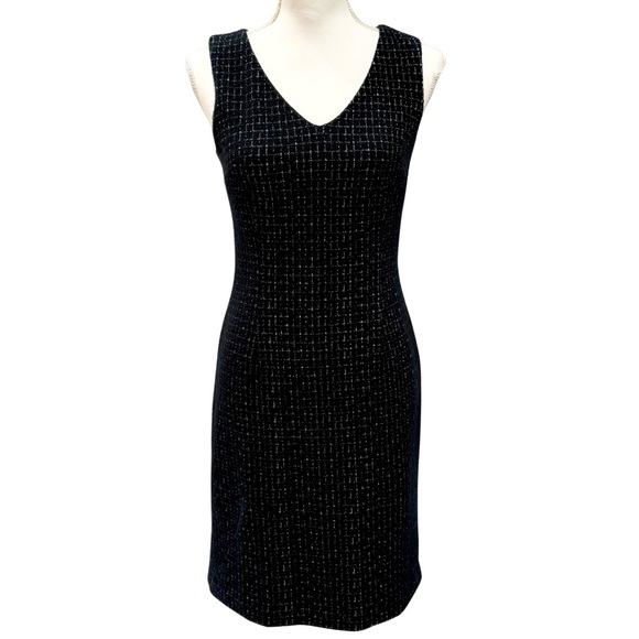 Ann Taylor Stretch Tweed Sleeveless Dress- Black & White | V-Neck (0P) LIKE NEW! - Picture 2 of 14